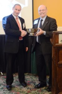 Dr. Max l. Porter, Chairman of TMS's Research Committee presents the 2011 Scalzi Research Award to Dr. Ingham at TMS's Awards Luncheon that was held on November 12, 2011 in San Antonio, Texas.