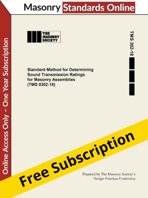 TMS 302-18 Standard Method for Determining Sound Transmission Ratings for Masonry Assemblies Online – Annual Subscription