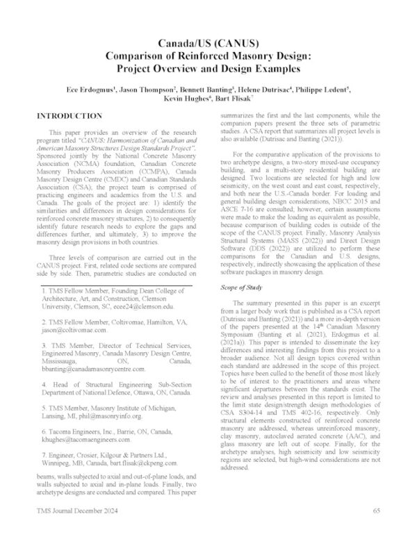 Comparison of Reinforced Masonry Design: Project Overview and Design Examples