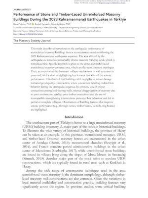Performance of stone and timber-laced unreinforced masonry buildings during the 2023 Kahramanmaraş Earthquakes in Türkiye